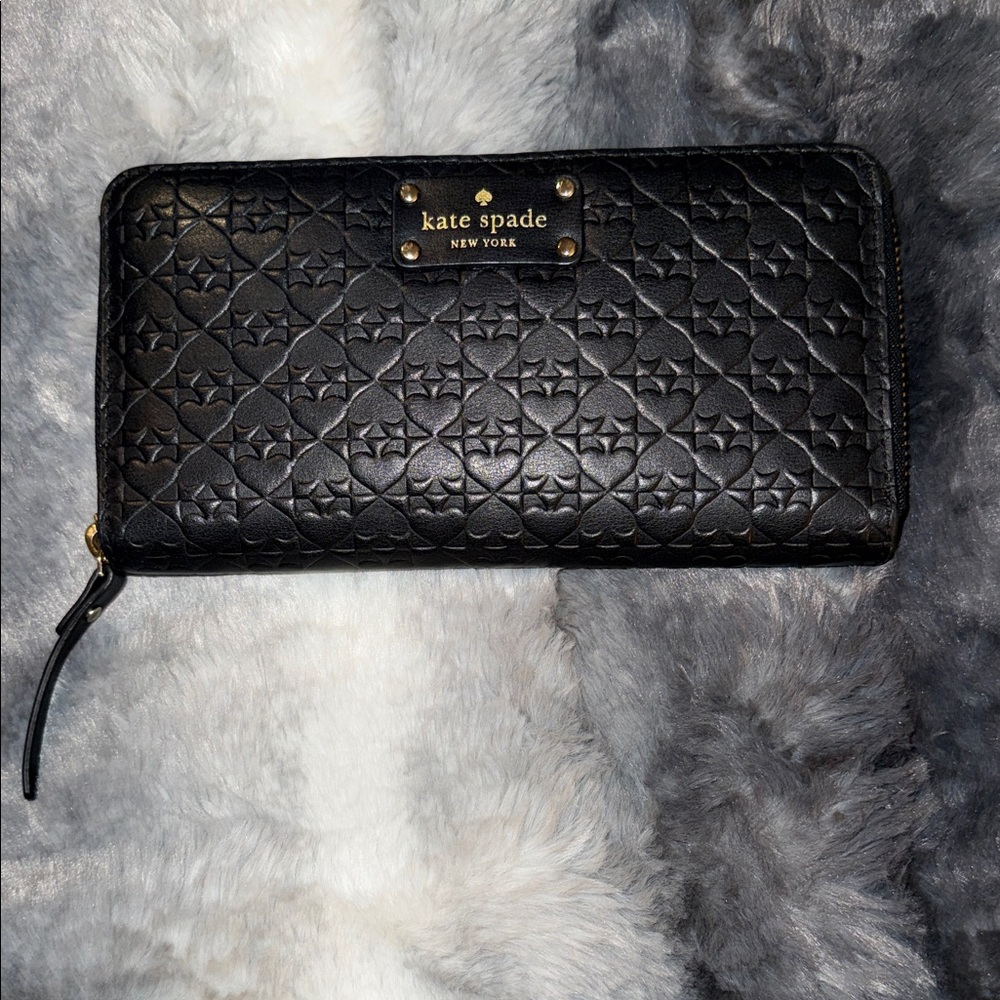Kate Spade Neda Black Embossed Wallet Heart Pattern